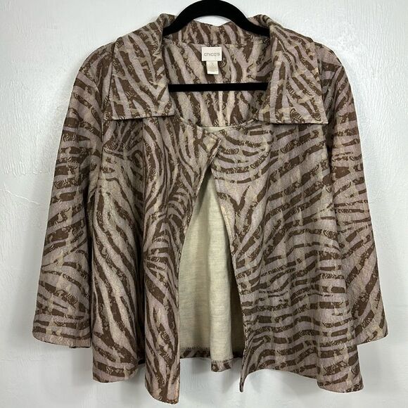Chico’s Zee Zebra-Print Lace Overlay 3/4 Sleeve Cardigan Jacket Size XL - Picture 3 of 10